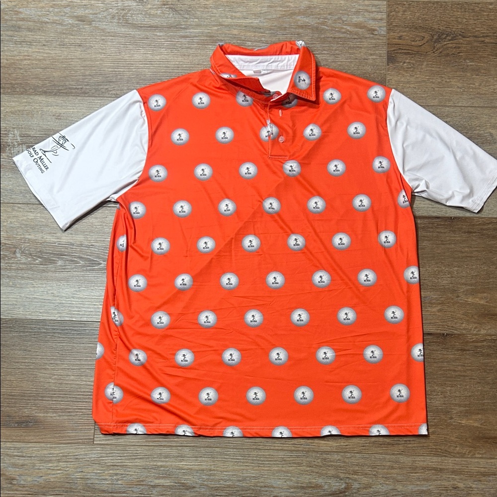 Orange Short-Sleeve Golf Polo with White Sleeve Accents